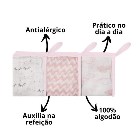 Imagem de Kit 3 und toalinha de boca soft com prendedor chupeta 100% algodao
