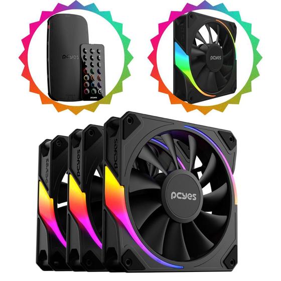 Imagem de Kit 3 Uni Cooler Fan P/ Gabinete Gamer Sanguer Frio Black Vulcan 120mm Cor Preto + Controladora Iluminação Argb