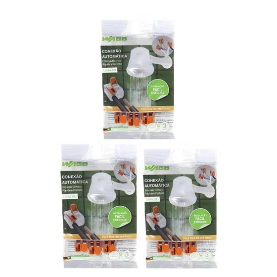 Imagem de Kit 3 Uni Wago C/ 3 Conectores Juncao 221-612 2 Fios 0,5-6mm