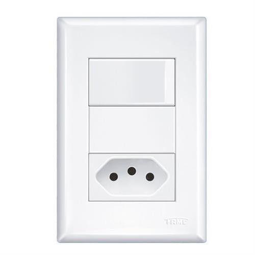 Imagem de Kit 3 Unid. Conjunto 4x2 Interruptor 1 Tecla Simples + Tomada 10A Modular Evidence - Fame