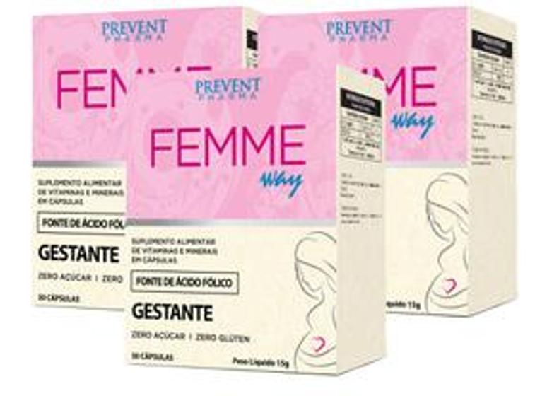 Imagem de Kit 3 unid Femme Way Gestante 60 cáps - Prevent Pharma