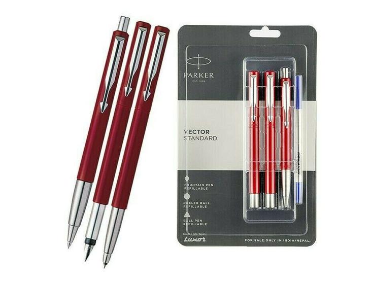 Imagem de Kit 3 Unidades Caneta Parker Vector Roller + Ball Pen + Tinteiro 