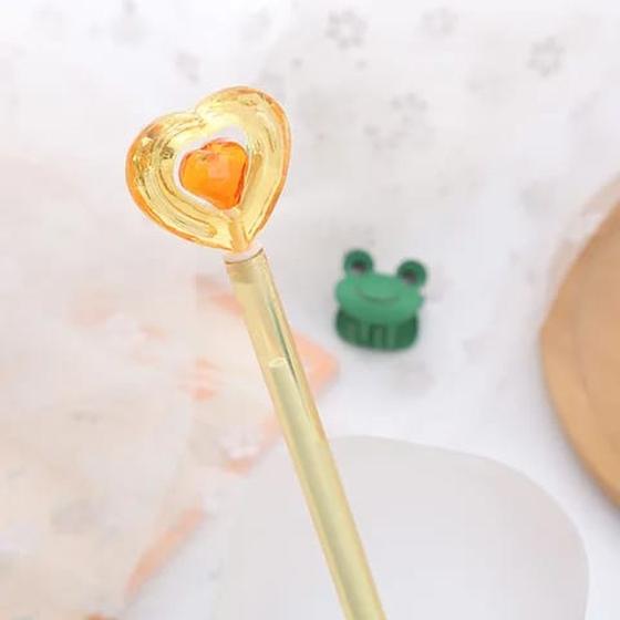 Imagem de Kit 3 unidades de canetas em gel formato coração cristal material fofo criativo