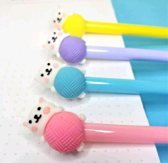 Imagem de Kit 3 unidades de Canetas em gel formato gatinho novelo de lã durável fashion