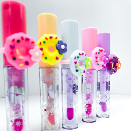 Imagem de Kit 3 unidades de lip gloss labial aneis donuts coloridos removível