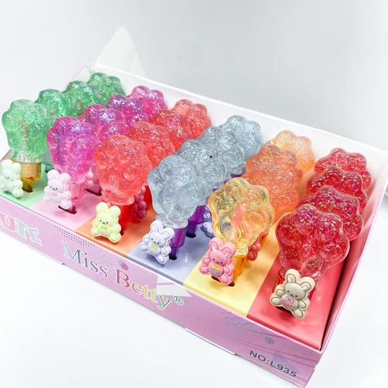 Imagem de Kit 3 unidades de lip gloss labial formato patinha com glitter pingente urso fofinho longa fixação