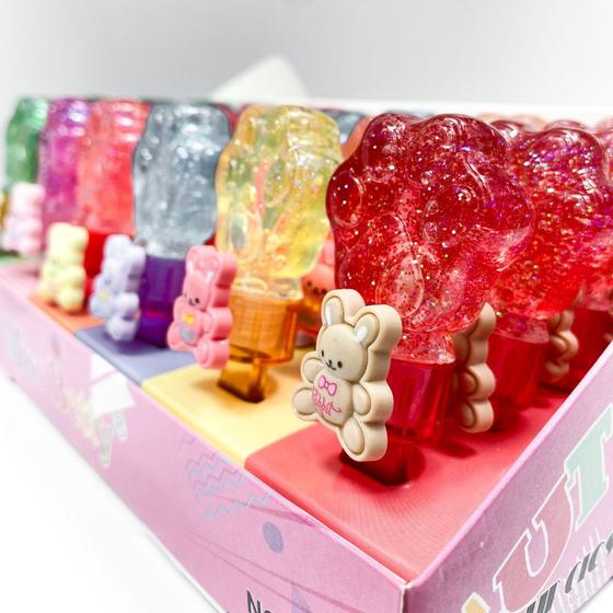 Imagem de Kit 3 unidades de lip gloss labial formato patinha com glitter pingente urso incolor
