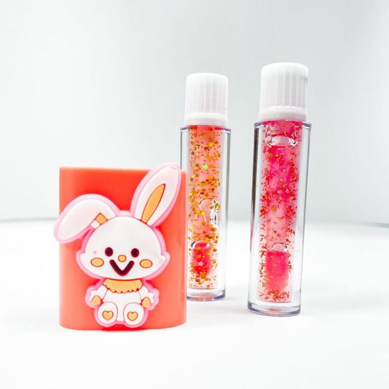 Imagem de Kit 3 unidades de par duplo Lip tint gloss glitter hidratante tampa bichinho intenso