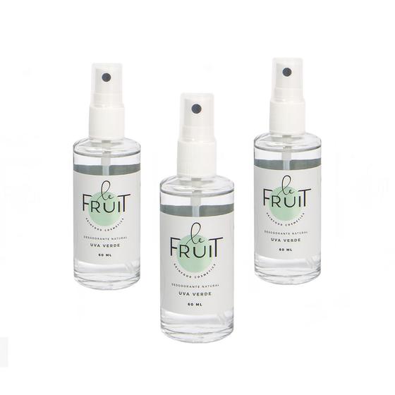 Imagem de Kit 3 Unidades Desodorante Natural de Uva Verde -  Le Fruit - Vegano - Sem alumínio e parabenos, 60ml, em spray