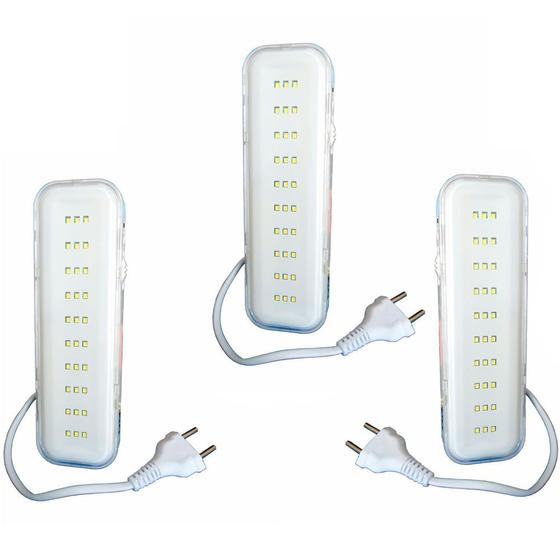 Kit 3 Unidades - Luminária Emergência Bivolt 30 Leds Bcos Alta Potência - DNI 6936 Menor preço em Kit 3 Unidades - Luminária Emergência Bivolt 30 Leds Bcos Alta Potência - DNI 6936