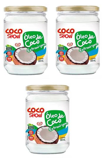 Imagem de Kit 3 Unidades Óleo De Coco Extra Virgem Coco Show 500 Ml