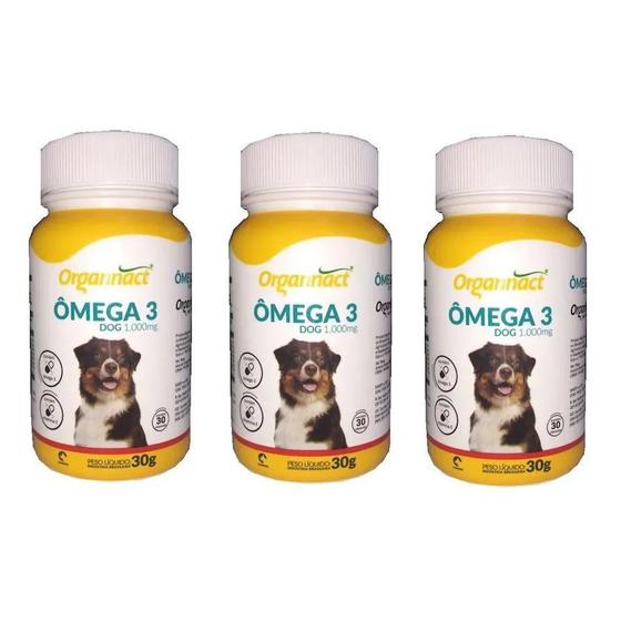 Kit 3 Unidades Omega 3 Dog 1000mg Organnact Ômega 3 para Pet