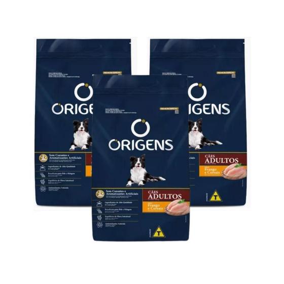 Imagem de Kit 3 unidades - origens ração cães adulto frango/cereais 15kg