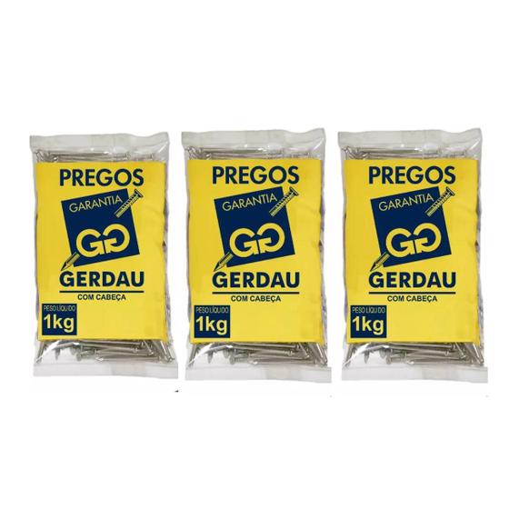 Imagem de Kit 3 Unidades - Prego Com Cabeça 17x21 Gerdau 1kg