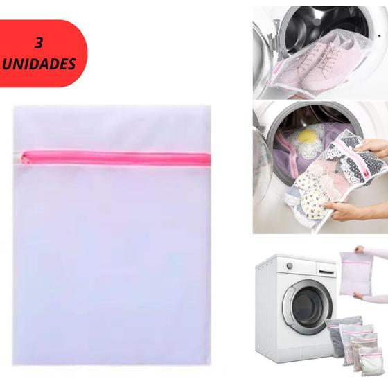 Imagem de Kit 3 Unidades Sacos Proteção De Lavar Roupas Delicada 50x60 Com Ziper Home e More