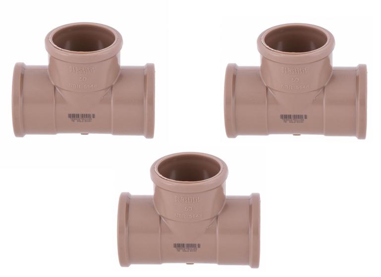 KIT 3 UNIDADES Tê PVC Marrom Soldável 1.1/2