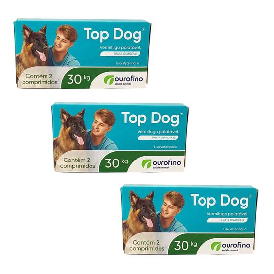 Imagem de Kit 3 Unidades Vermifugo para Cães Top Dog 30kg (2 comprimidos) - Ourofino