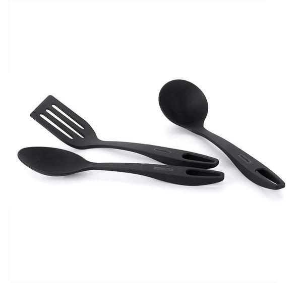 Imagem de Kit 3 utensílios de cozinha em nylon espátula colher concha alta qualidade Multiflon