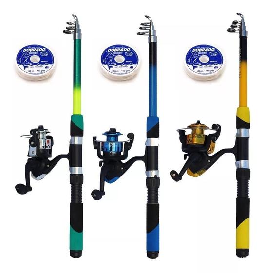 Imagem de Kit 3 Varas De Pesca Com Molinete Ultra Light Cores Diversas