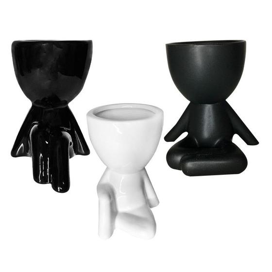 Imagem de Kit 3 Vasinhos Robert Plant Branco Preto Decorativo