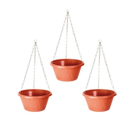 Imagem de Kit 3 Vaso Cuia Suspenso Grande 7 Litros Terracota Com Prato e Corrente Para Samambaia Nutriplan