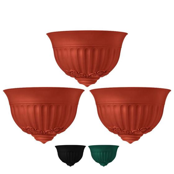 Imagem de Kit 3 Vaso Plástico Parede Meia Lua Decoração Plantas Jardim