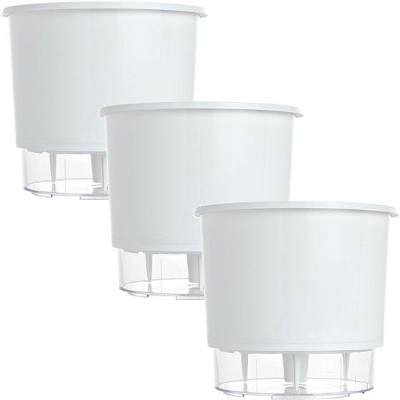 Imagem de Kit 3 Vaso Raiz Auto Irrigável 16cm Branco Cultivar Plantas