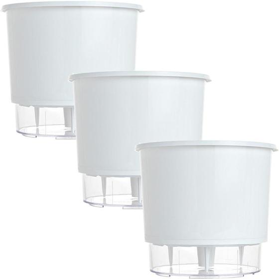 Imagem de Kit 3 Vaso Raiz Auto Irrigável 16Cm Branco Cultivar Plantas