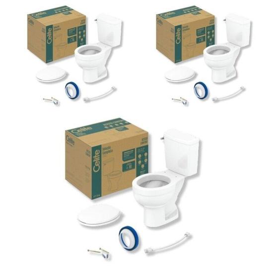 Imagem de Kit 3 Vaso Sanitário com Caixa Acoplada com Acionamento Lateral e Assento Soft Close