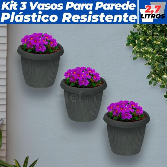 Imagem de Kit 3 Vasos De Parede Plástico Meia Lua Horta Vertical Cuia 2,7L