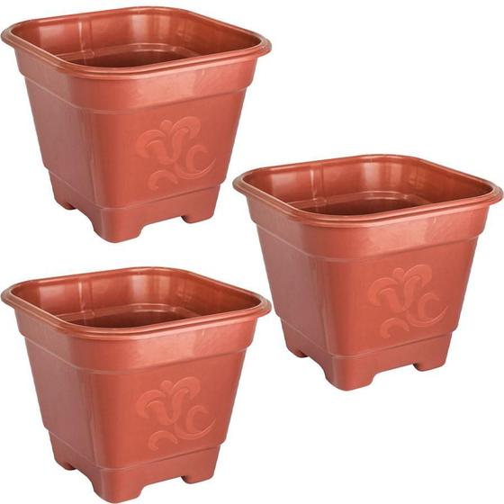 Imagem de Kit 3 Vasos De Plantas Quadrado Grande Terra Cota Arqplast