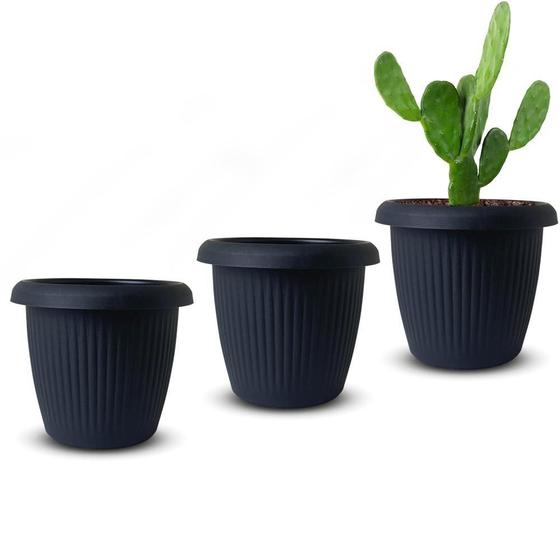 Imagem de Kit 3 Vasos Decorativos Plantas Flores 3,2L Preto