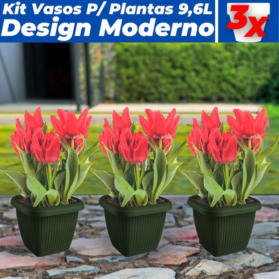 Imagem de Kit 3 Vasos Para Plantas 9,6L Quadrado Decoração Casa Jardim
