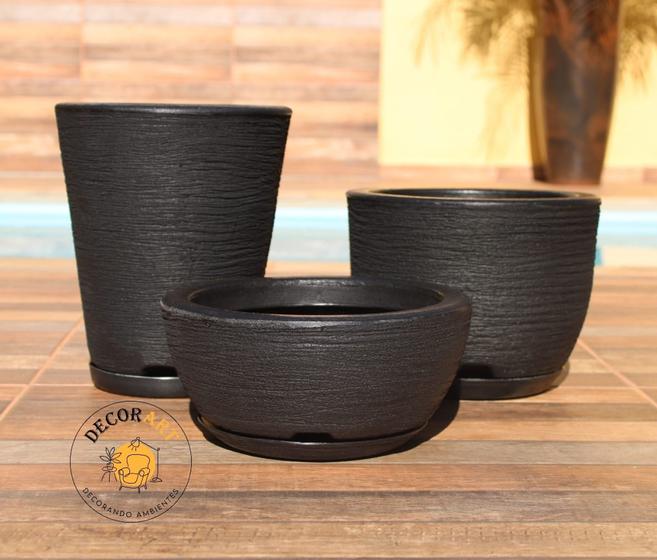 Kit 3 Vasos Para Plantas Polietileno Texturizado Redondo Cone + Bojo + Bacia Menor preço em Kit 3 Vasos Para Plantas Polietileno Texturizado Redondo Cone + Bojo + Bacia
