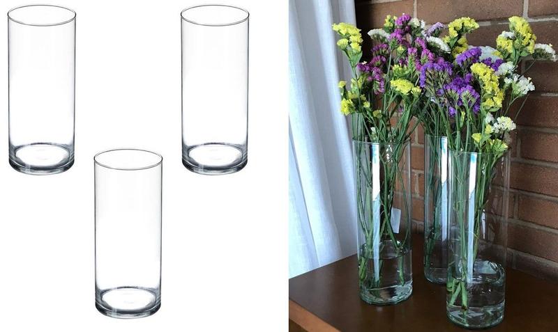 Imagem de Kit 3 Vasos Vasilha Jarro de Vidro Modelo Copo para Decorar Arranjo Casamentos Festas Versátil Elegante Sofisticado 18cm