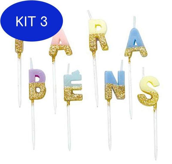Kit 3 Vela De Aniversário Parabéns Letras Vela De Bolo De Festas ...