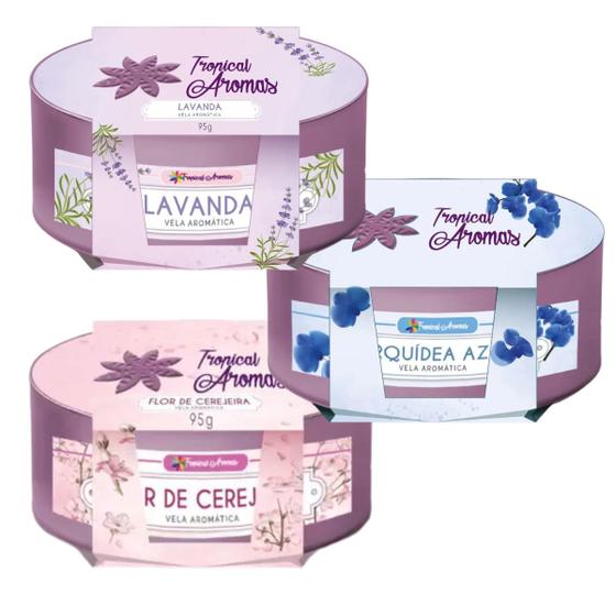 Imagem de Kit 3 Velas Aromáticas Perfumada E Decorativa 95g Tropical