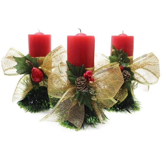 Imagem de Kit 3 Velas Vermelhas Decorativas Para Natal Com Laço Dourado