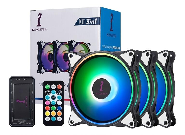 Imagem de Kit 3 Ventilador 120 Mm Para Computador Com Cooler Rgb Led