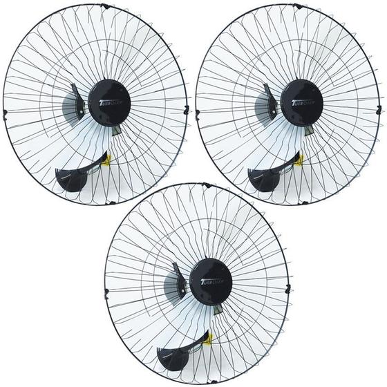 Imagem de Kit 3 Ventiladores Parede 60cm 200W Industrial Turbo Turbão 3 Pás Grade 40 Fios GA Vitalex Preto