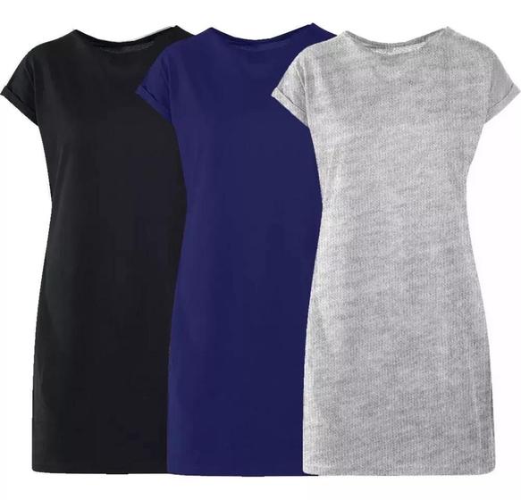 Imagem de Kit 3 Vestido Camisetão Blusao Feminino Camisa Mulheres Top - Preto - Cinza - Marinho