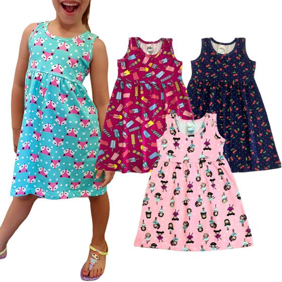 Imagem de Kit 3 Vestido Infantil Menina Roupa Infantil Verão Tamanho 1 ao 8