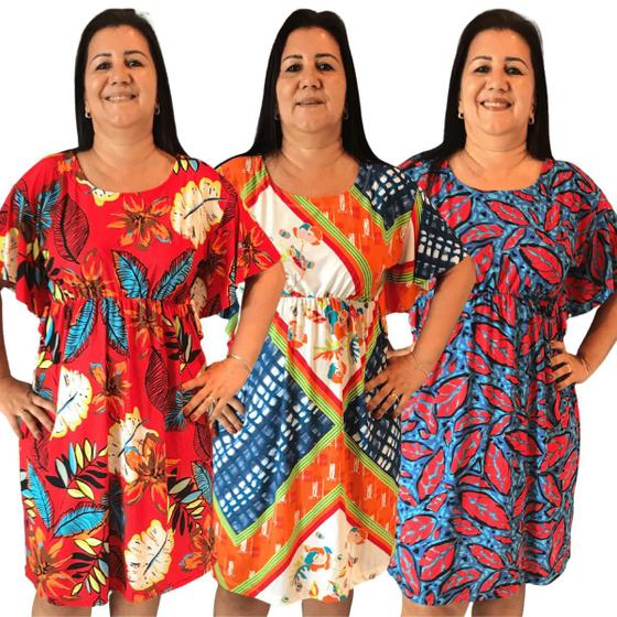 Imagem de Kit 3 Vestido Plus Size Feminino Estampado Versátil