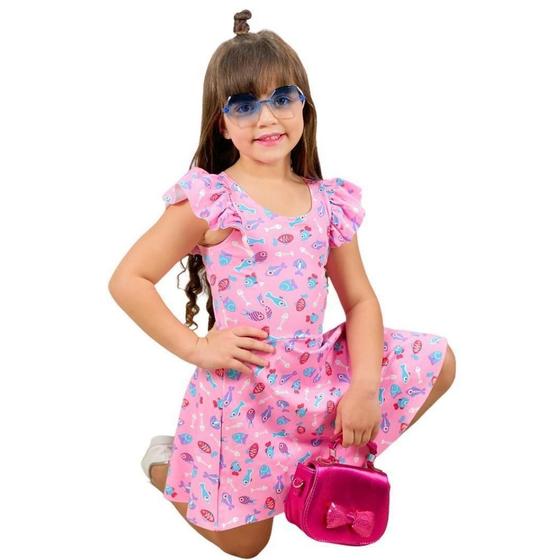 Imagem de Kit 3 Vestido saia folgada infantil menina suplex estampado