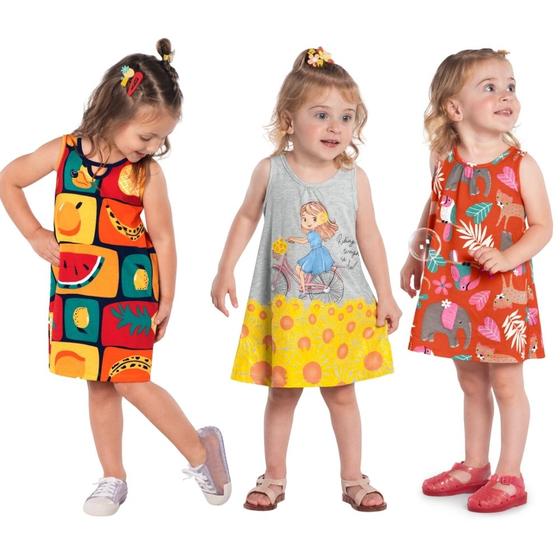 Imagem de Kit 3 Vestidos Kyly Infantil Menina Verão Confortável Sofisticado Moderno