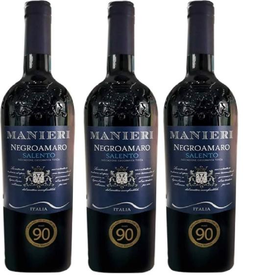 Imagem de Kit 3 Vinho Tinto Italiano Manieri Negroamaro Salento Igt