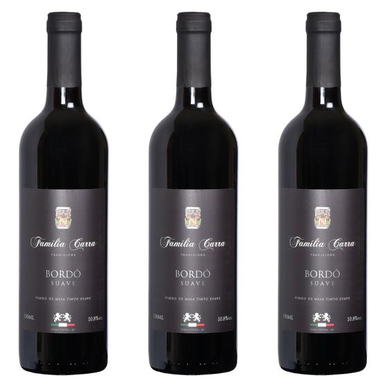 Imagem de Kit 3 Vinhos Bordo Suave Família Carra 750 ml Natal Namorado Especial Churrasco Serra Negra Presente Sangria Drink