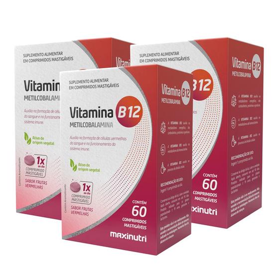 Imagem de Kit 3 Vitamina B-12 Mastigável Zero Açucar 60 Comprimidos Maxinutri