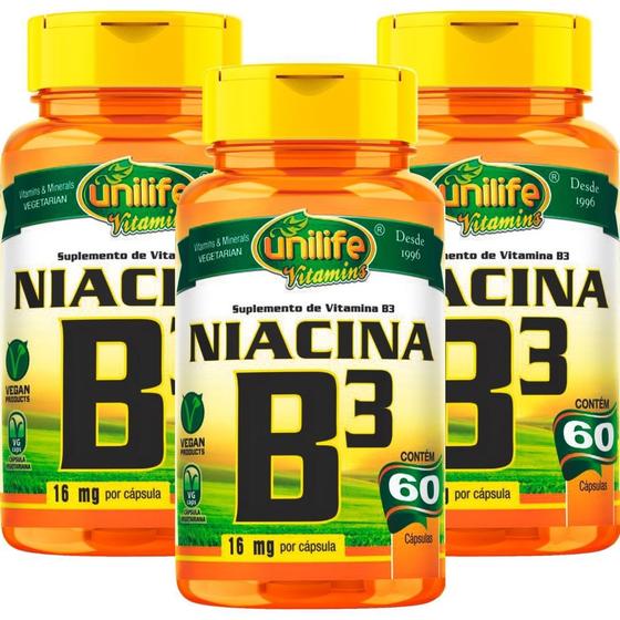 Kit 3 Vitamina B3 Niacina 500mg Puro 180 Caps Vegana Unilife Menor preço em Kit 3 Vitamina B3 Niacina 500mg Puro 180 Caps Vegana Unilife