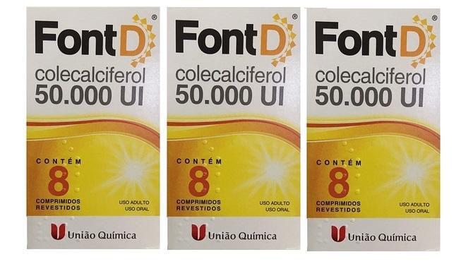 Kit 3 Vitamina D 50.000UI c/8 cáps Font D Menor preço em Kit 3 Vitamina D 50.000UI c/8 cáps Font D